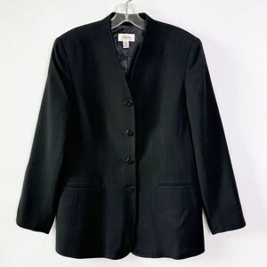 VNTG Talbots Womens Size 12P Petite Black Blazer Jacket Lined Long Sleeve Wool
